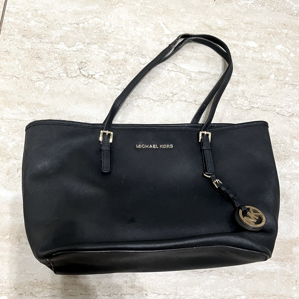 Michael Kors Jet Set Travel Black Leather Tote